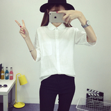 2016夏季新款韩版短袖棉麻衬衫上衣宽松女百搭中袖韩范学生白衬衣