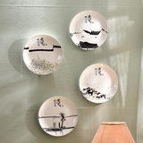 中式客厅玄关沙发背景墙陶瓷盘子圆形挂画挂盘装饰画墙壁装饰挂件