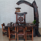 老船木龙骨茶桌椅子组合客厅方形茶艺桌功夫茶台实木仿古家具茶几
