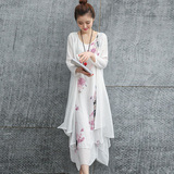 2016夏中国风民族女装印花棉麻连衣裙中长款显瘦碎花长裙两件套装