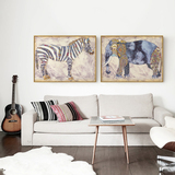 现代简约客厅沙发背景动物卡通动漫装饰画大象斑马挂画壁画墙画