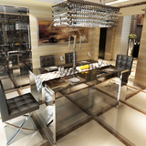 马氏皇庭钢化玻璃餐桌 简约现代不锈钢餐桌椅组合 长方形饭桌家具