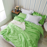 纯棉纯色ab面双拼1.5m床上四件套全棉粉色公主白被套床单1.8m果绿