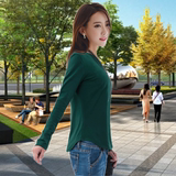 韩版夏季纯棉宽松T恤女新款外穿纯色上衣显瘦长袖圆领百搭打底衫
