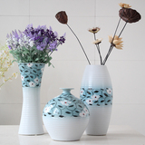 家居软装饰品美式乡村地中海中式蓝色陶瓷花瓶上件套仿真花艺套装