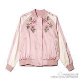 现货  全网独家 韩国设计师 粉色蔷薇刺绣棒球服 夹克 拼色