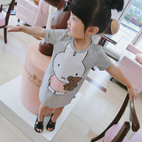 fanny12c 长款t恤韩版2016夏季女童米菲兔熊图案短袖打底T恤裙