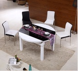 白色烤漆圆台 伸缩餐桌椅组合折叠餐台圆桌实木烤漆吃饭桌