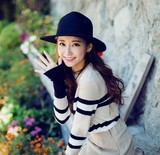 2016秋冬新款韩版时尚百搭长袖针织打底衫女条纹弹力紧身套头上衣