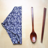 ZAKKA特价檀木筷子勺子套装和风布袋食器布艺便携餐具原木匙子筷