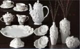 浮雕白色巴黎之花陶瓷餐具套装 骨瓷奢华欧式现代创意 餐厅外贸