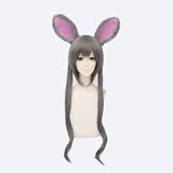 疯狂动物城 兔子朱迪 银灰色90cm长发双马尾cosplay假发假毛+耳朵