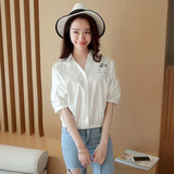 白衬衫短款 2016夏装新品女装修身收腰上衣五分袖韩版潮流t恤经典