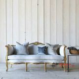 美式实木仿古雕花三人沙发法式欧式复古做旧布艺双人沙发实木家具