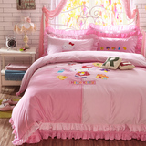 纯色全棉活性卡通绣花凯蒂猫床上用品床单韩式kitty公主四件套