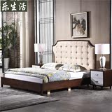 新中式实木床1.8米 现代卧室家具简约布艺床双人床婚床酒店床包邮