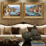 凤之舞手绘油画欧式有框画客厅餐厅玄关卧室地中海风景两拼FB156