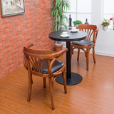 复古实木西餐椅星巴克咖啡厅桌椅奶茶店披萨店餐桌椅组合木质桌椅