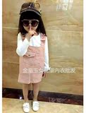 2016春款女童背带裙韩版儿童灯芯绒连衣裙宝宝白衬衣吊带裙两件套
