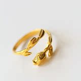欧币黄金饰品仿真金玫瑰花戒指硬币打造开口可调节指环礼物女包邮