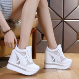 春夏季韩版新款内增高女鞋11cm超高跟运动透气网布鞋松糕厚底单鞋