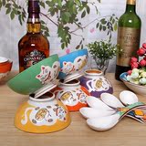 创意招财猫碗餐具套装米饭碗日式五彩碗手绘五色碗卡通陶瓷碗家用