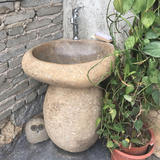 天然鹅卵石艺术柱盆 户外一体洗手池落地洗脸盆立柱盆阳台洗手盆