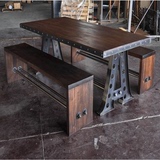 新宏美式实木桌子铁艺餐桌长方形办公桌北欧复古书桌会议桌可定制