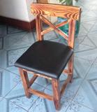 特价碳化色木头椅 实木餐椅 松木皮垫椅 靠背椅简约家用餐椅木椅