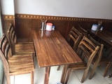 快餐饭店全实木餐桌椅组合田园风格餐桌子餐馆松木长方形桌椅4人