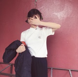 ulzzang韩国夏季BF风学生半高领宽松显瘦原宿短袖女T恤半截袖上衣