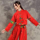 棉麻长袖短外套女士2016春装新款复古民族风女装文艺中式立领上衣