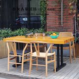 美式乡村田园铁艺实木餐桌椅子组合户外咖啡厅简约长方形桌子特价