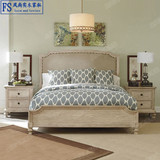 美式乡村全实木床1.8米欧式仿古白色做旧布艺双人床婚床卧室家具