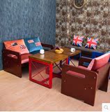 美式复古LOFT工业风实木休闲沙发桌椅咖啡厅桌椅布艺卡座沙发组合