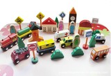 儿童百变情景城市积木木制 磁性 益智交通场景汽车积木 宝宝玩具