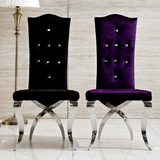 不锈钢餐椅现代简约欧式绒布餐椅高背餐椅绒布时尚新古典金属餐椅