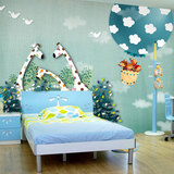 艾加美图/大型定制壁画/卡通可爱儿童房背景墙纸壁纸/长颈鹿一家