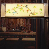 新中式长方形双层透纱手绘宣纸国画吊灯餐厅书房客厅吧台定做吊灯