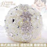 韩式新娘手捧花球创意仿真玫瑰花球带水钻丝带花束结婚手拿绣球花