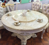 欧式餐桌 实木圆桌 天然白冰玉大理石圆桌 象牙白圆桌 白色圆餐桌
