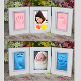 三折宝宝手足印泥相框婴儿手足印纪念品实木折叠相框EF32069