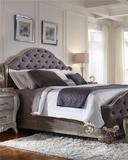 美式法式复古别墅卧室家具 欧式雕花实木床紫色软包双人床1.8米床