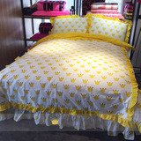 秋季皇冠床上四件套纯棉用品1.8m床全棉被套被罩韩版床单式黄色女