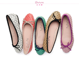 Daphne/达芙妮15年春季女鞋 低跟圆头甜美镂空编织单鞋1015101041