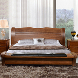 全实木床1.8现代中式2.2米双人床简约真皮软靠床胡桃木榻榻米婚床
