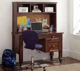 美式乡村实木电脑桌连书柜儿童卧室写字桌带书架写字台学习桌定做