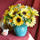 守望兔欧式美式田园花仿真花向日葵复古花瓶花束套装绢花假花包邮