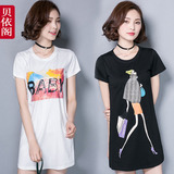 2016夏装新款韩版印花女装BABY全棉中长款短袖T恤女体恤大码上衣