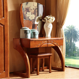 实木梳妆台卧室 小户型简约现代中式实木雕花迷你宜家化妆桌组合
